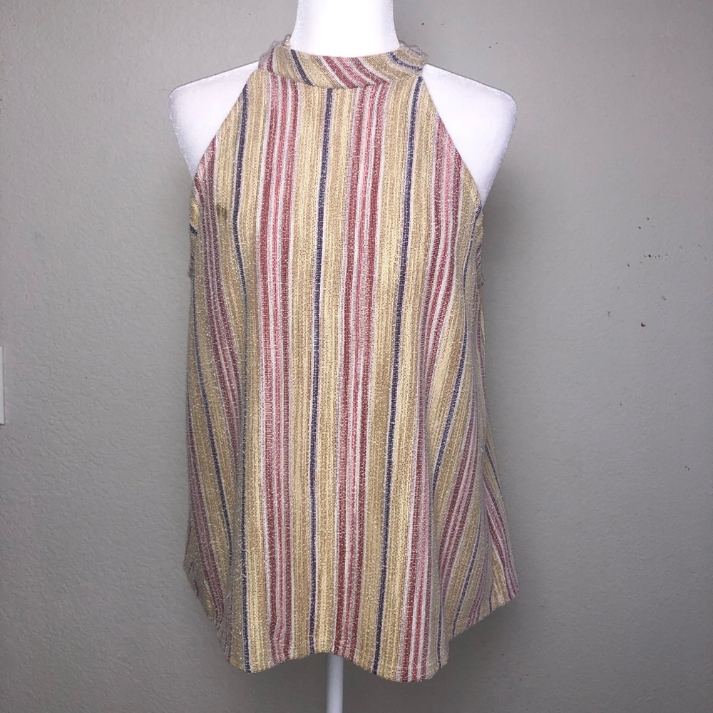 Anthro W5 Women L Multicolor Striped Fringed Hem